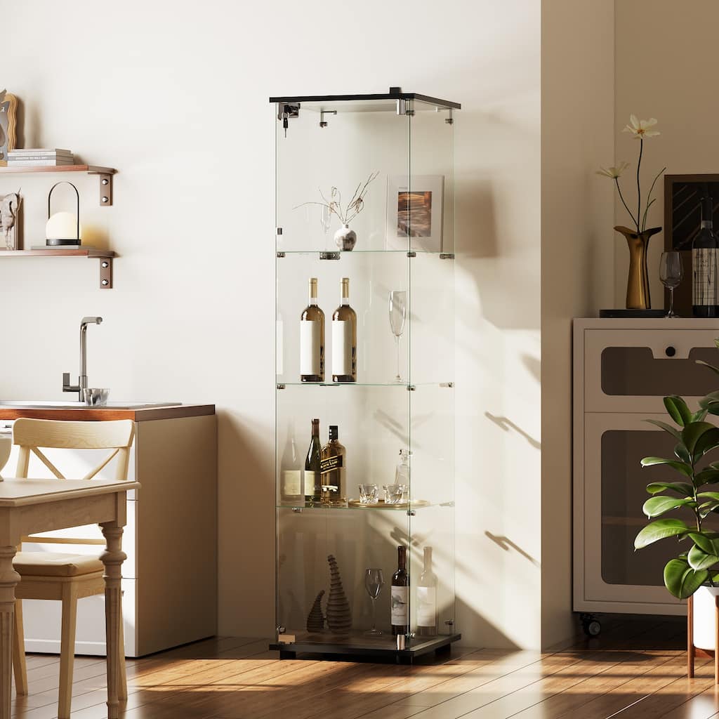 4-Shelf Glass Display Cabinet with Lock, 64"H Freestanding Curio Display Showcase for Collectibles