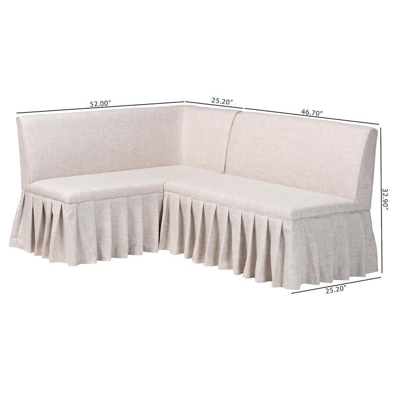 Bryna 2-Piece Fabric Upholstered Dining Nook Bench Set - Corner Kitchen Seating with Skirted Base, L-Shaped Nook, Beige