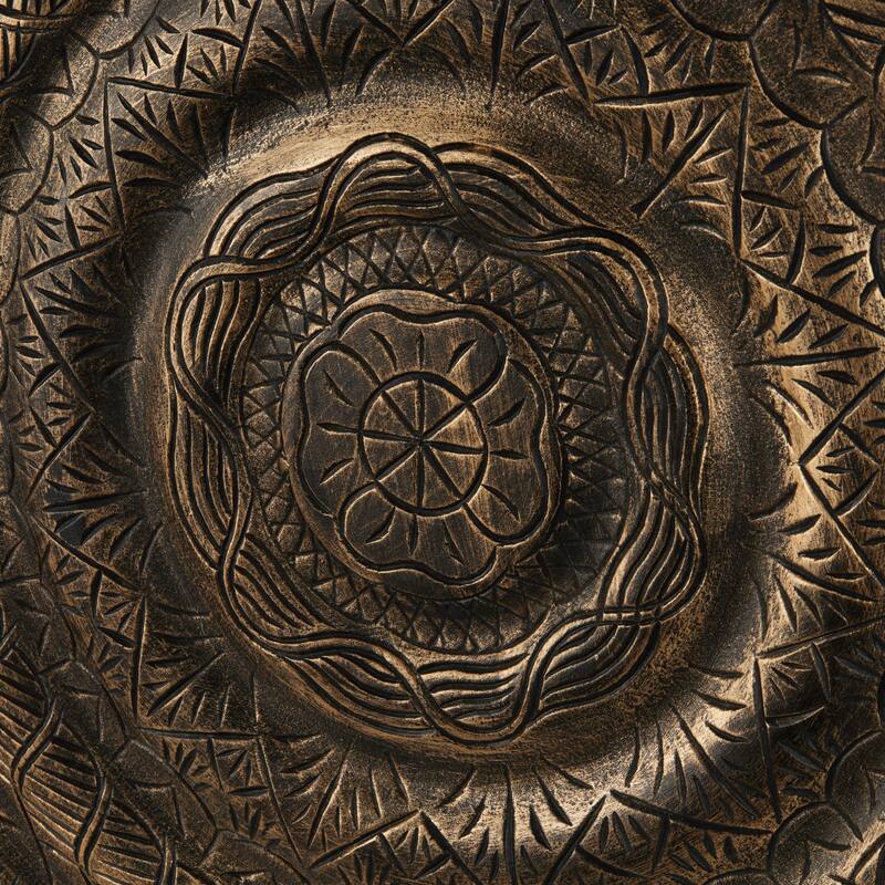 Wooden Floral Carved Wall Decor with Scroll and Leaf Details - Bronze - Roche River Decor