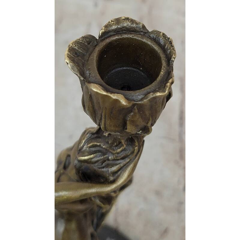 Figural Bronze Candlestick Water Nymph Candle Holder Sculpture By Milo