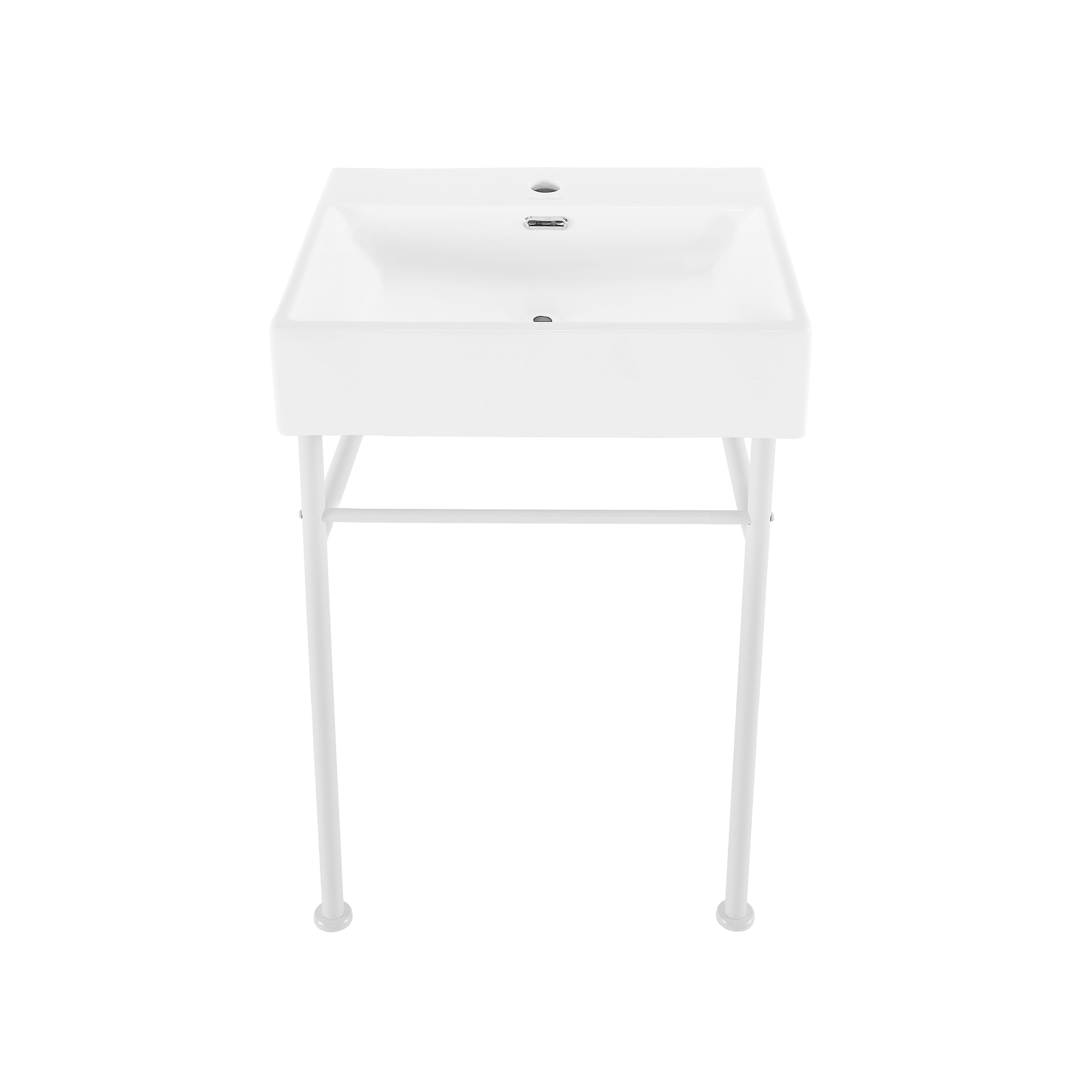 Reims 24 Ceramic Console Sink White Basin Brushed Gold Legs 16.55" x