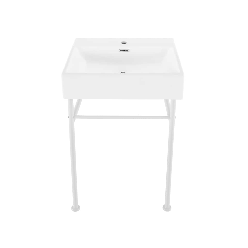 Reims 24 Ceramic Console Sink White Basin Matte White Legs - 16.55" x 35.45" 24"