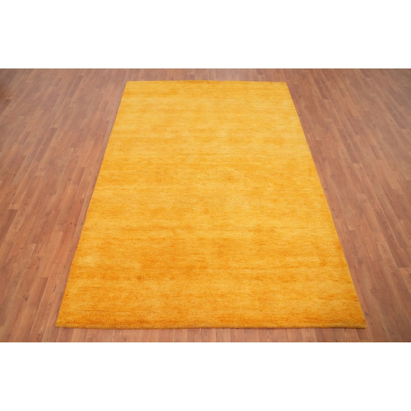 Hand Knotted Oriental 100% Wool Carpet Modern Solid Yellow & Gold Gabbeh Area Rug - 8' 9'' X 6' 0''