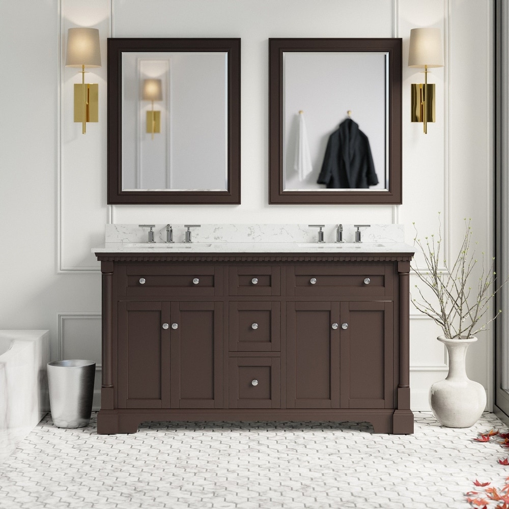 KitchenBathCollection Sydney 60" Double Bathroom Vanity with Engineered Marble Top