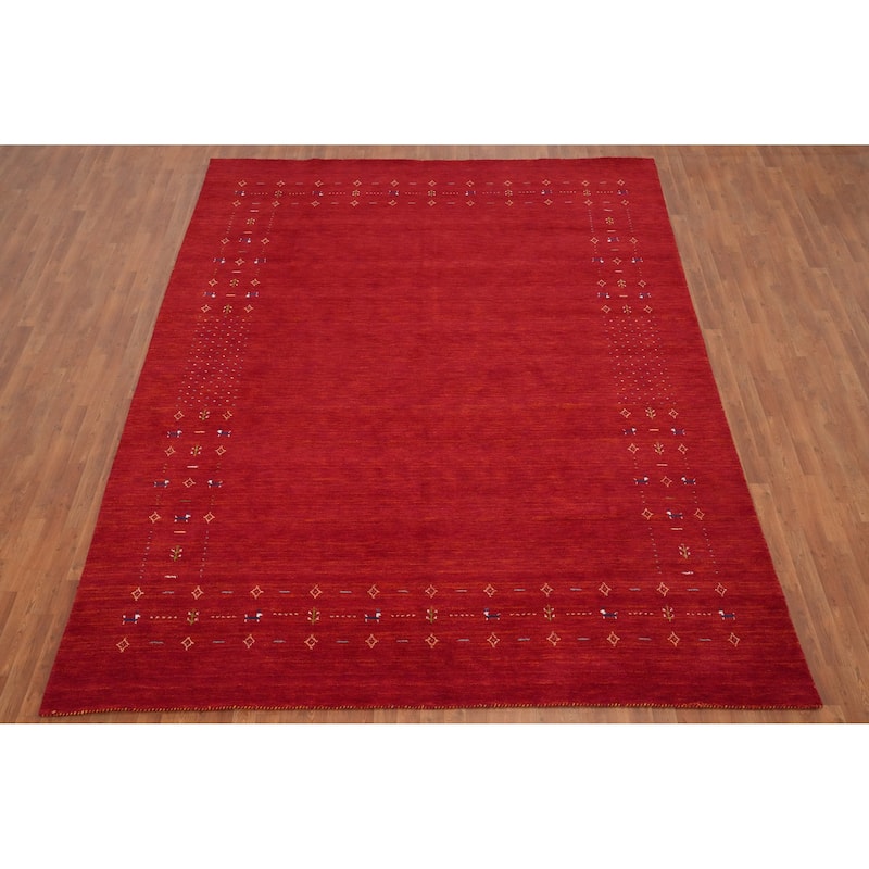 Hand Knotted Oriental 100% Wool Carpet Tribal Animal Pictorial Red Gabbeh Area Rug - 11' 9'' X 9' 1''