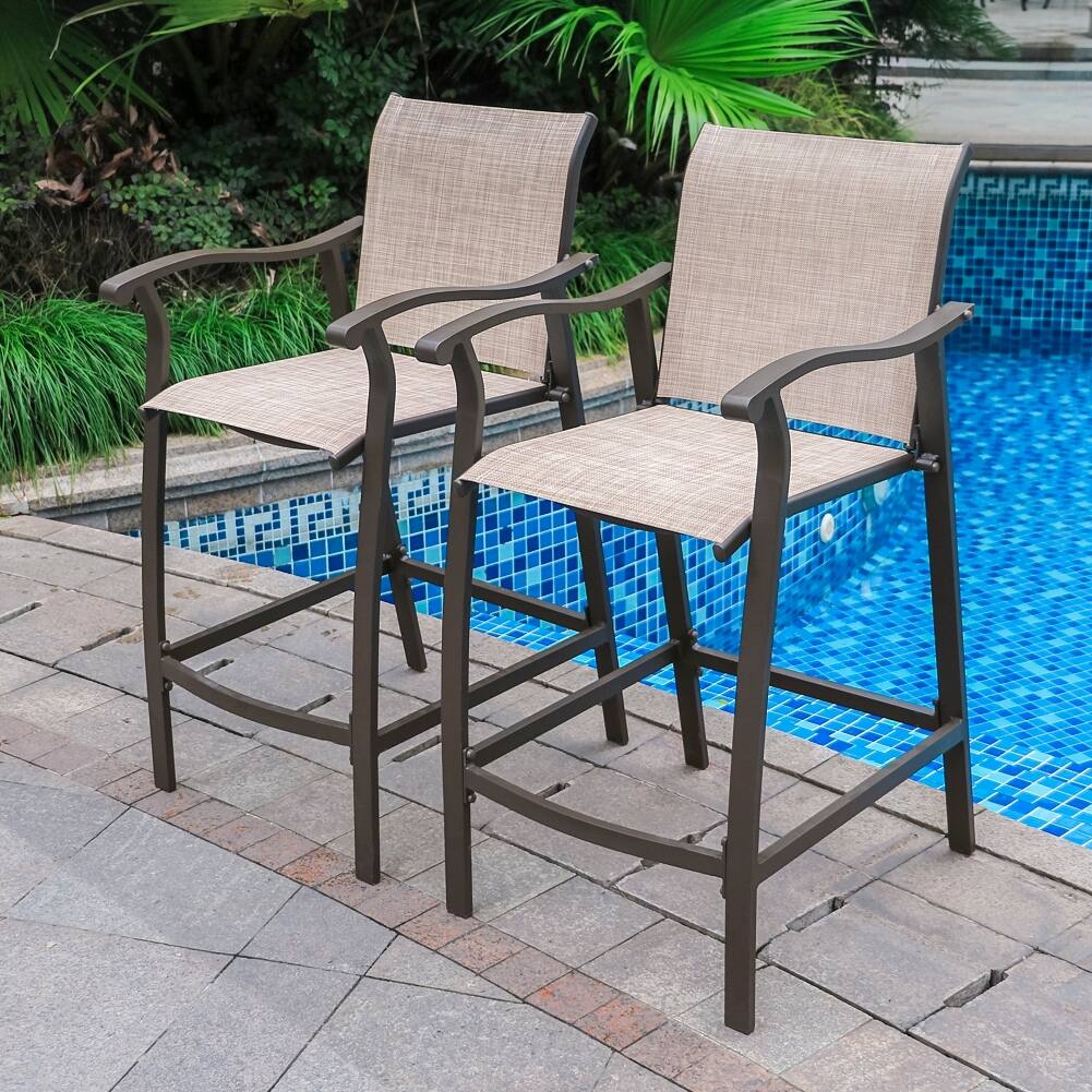 Classic Outdoor Patio Aluminum Counter Bar Height Stools (Set of 2) - 21.85"W x 25"D x 39.76"H