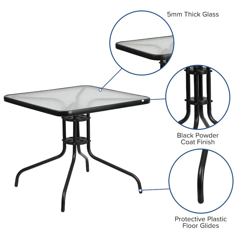 5 Piece Patio Dining Set - Glass Table, 4 Flex Stack Chairs