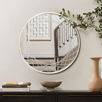 Silver Metal Frame Round Accent Wall Mirror, Bathroom Wall Mirror - 24" Diameter
