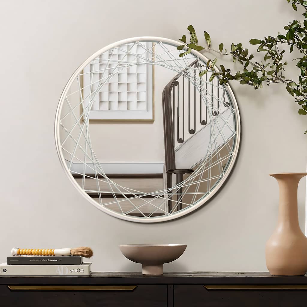 Silver Metal Frame Round Accent Wall Mirror, Bathroom Wall Mirror - 24" Diameter