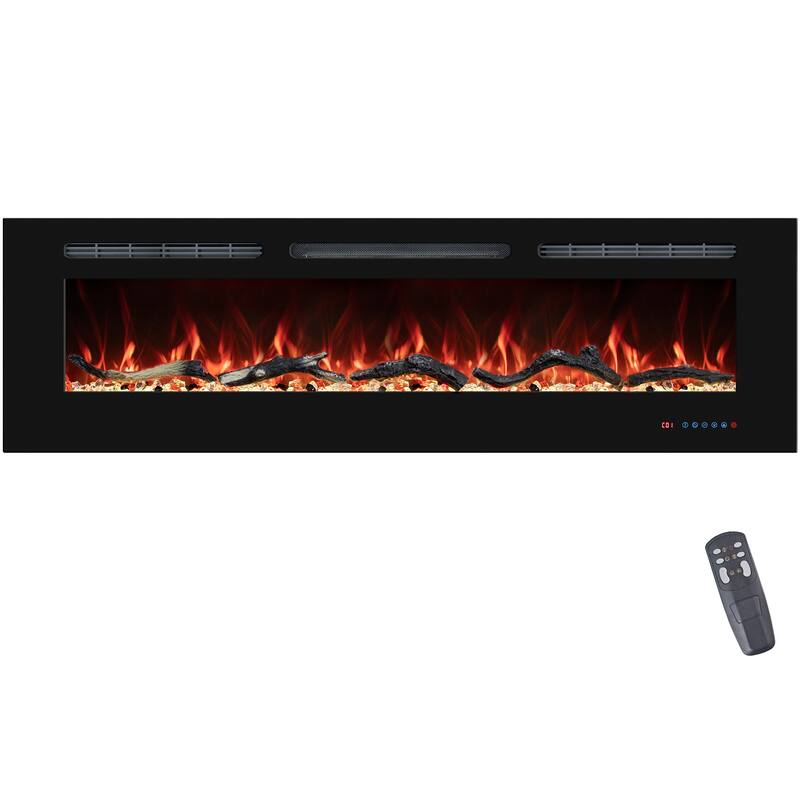 Electric Fireplace Inserts, Wall Mounted with 13 Flame Colors, Thermostat in Black - 72 IN - Black