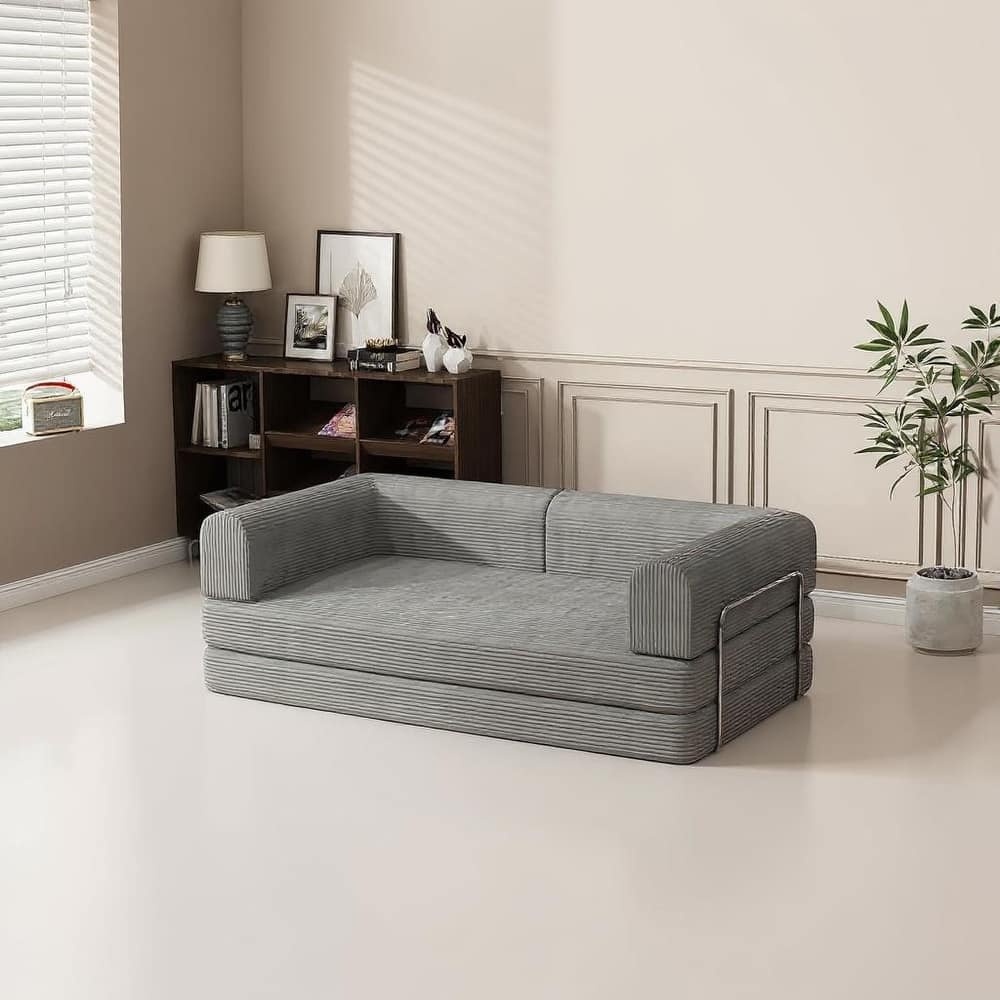 Convertible Corduroy Sleeper Sofa Bed, with Fixed-Shape Frame