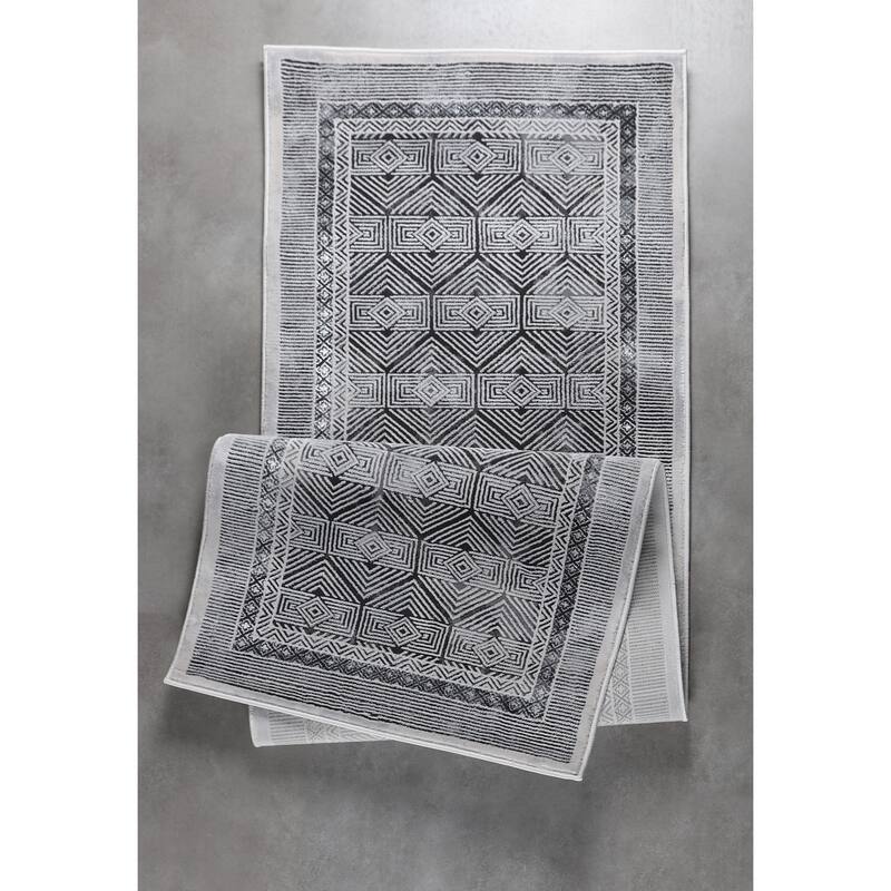 Marissa Collection Grey Geometric Transitional Area Rug
