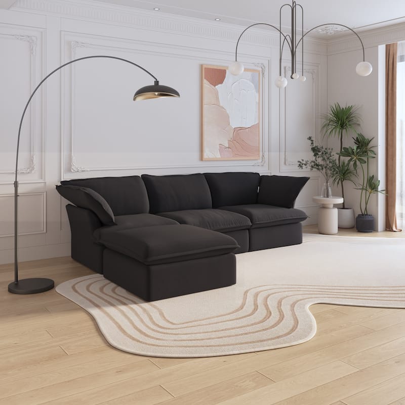 Large 4 - Piece L-shaped Sectional Sofa Modern Linen Upholstered Couches