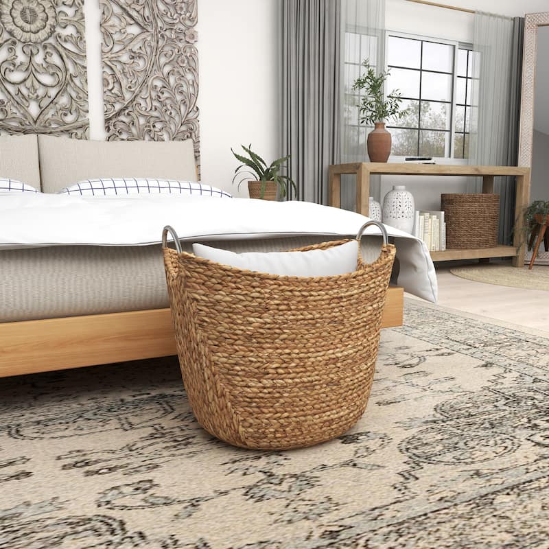Seagrass Handmade Large Woven Decorative and Functional Storage Basket with Handles - Brown, White, Black