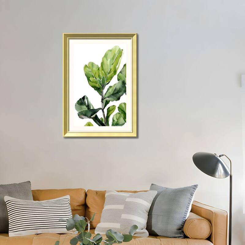 Set of 3 Green Leaf Botanical Framed Wall Art - Replaceable Canvas Prints with Solid Wood Picture Frames, Modern Plant