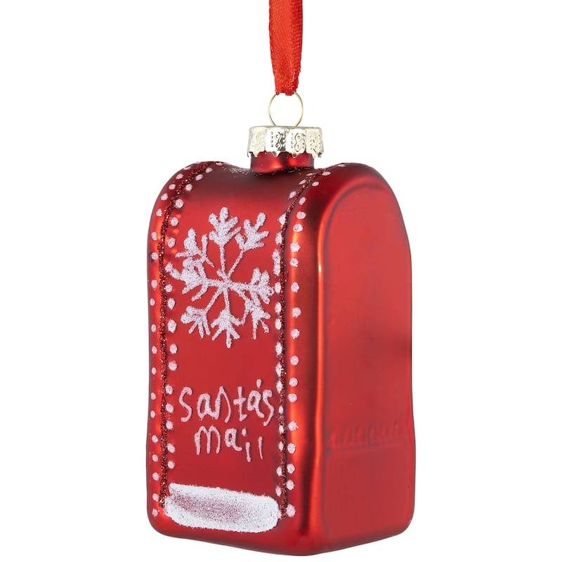 Santa's Mailbox Glass Christmas Ornament - 4" - Red