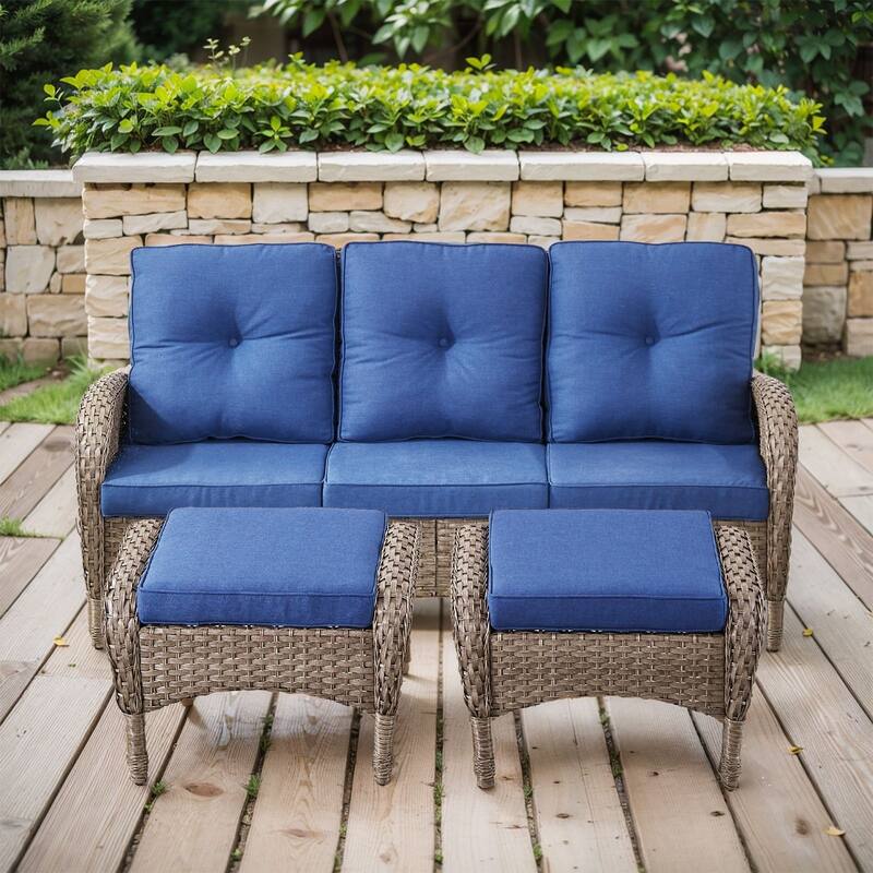 Gymojoy 3-Piece Outdoor Wicker Patio Furniture with 3 Seat Sofa, Rattan Coversation Set with Water Resistant Cushions