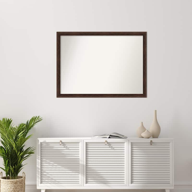 Warm Walnut Narrow Non-Beveled Wood Framed Wall Mirror - Warm Walnut Narrow
