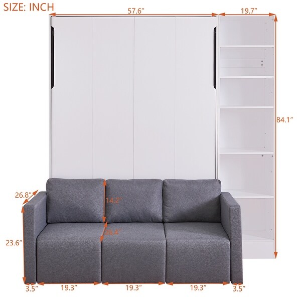 Murphy Bed Wall Bed Sofa Cabinet Sectional Bed Loveseat and Murphy Sectional Bed with 6 Tier Storage Shelves White Bed Frame Bed Bath Beyond 40866429