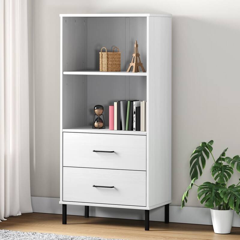 vidaXL Bookshelf Book Cabinet with 2 Drawers Storage Cabinet OSLO Solid Wood - 23.6" x 13.8" x 50.6"