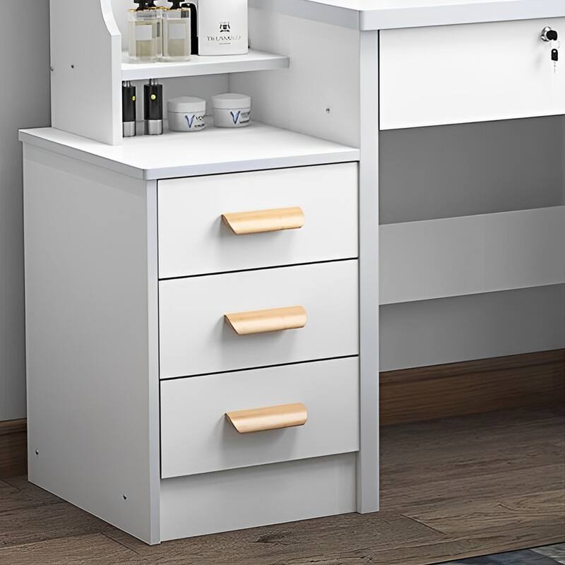 Vanity Set with Lighted Mirror & Cushioned Stool, Large Mirror Makeup Vanity Table Dressing Table w/ 4 Drawers & Storage Shelves