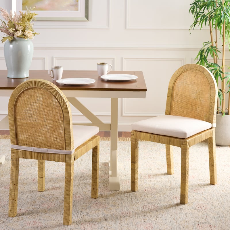 SAFAVIEH HOME Tojo Cane Rounded Back Dining Chair (Set of 2) - 23"W x 18"D x 35"H - Natural/White