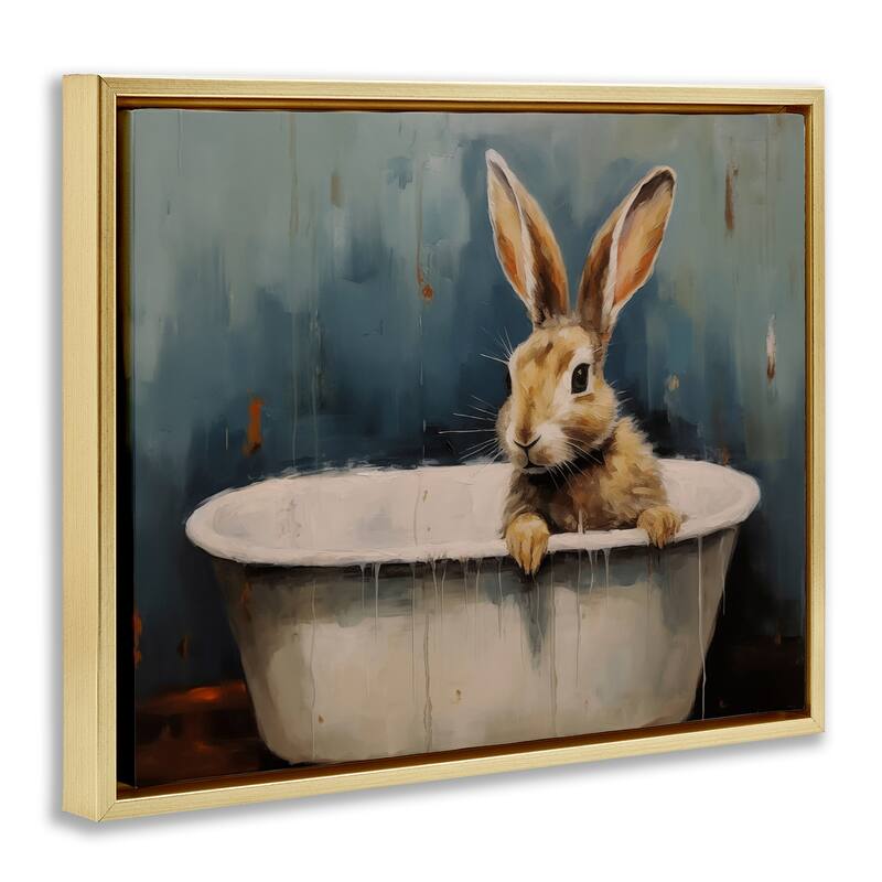 Stupell Baby Bunny in Tub Framed Floater Canvas Wall Art Design By Arlington Prints
