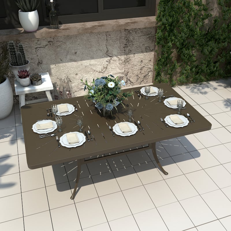72" Cast Aluminum Rectangular Dining Table with Umbrella Hole