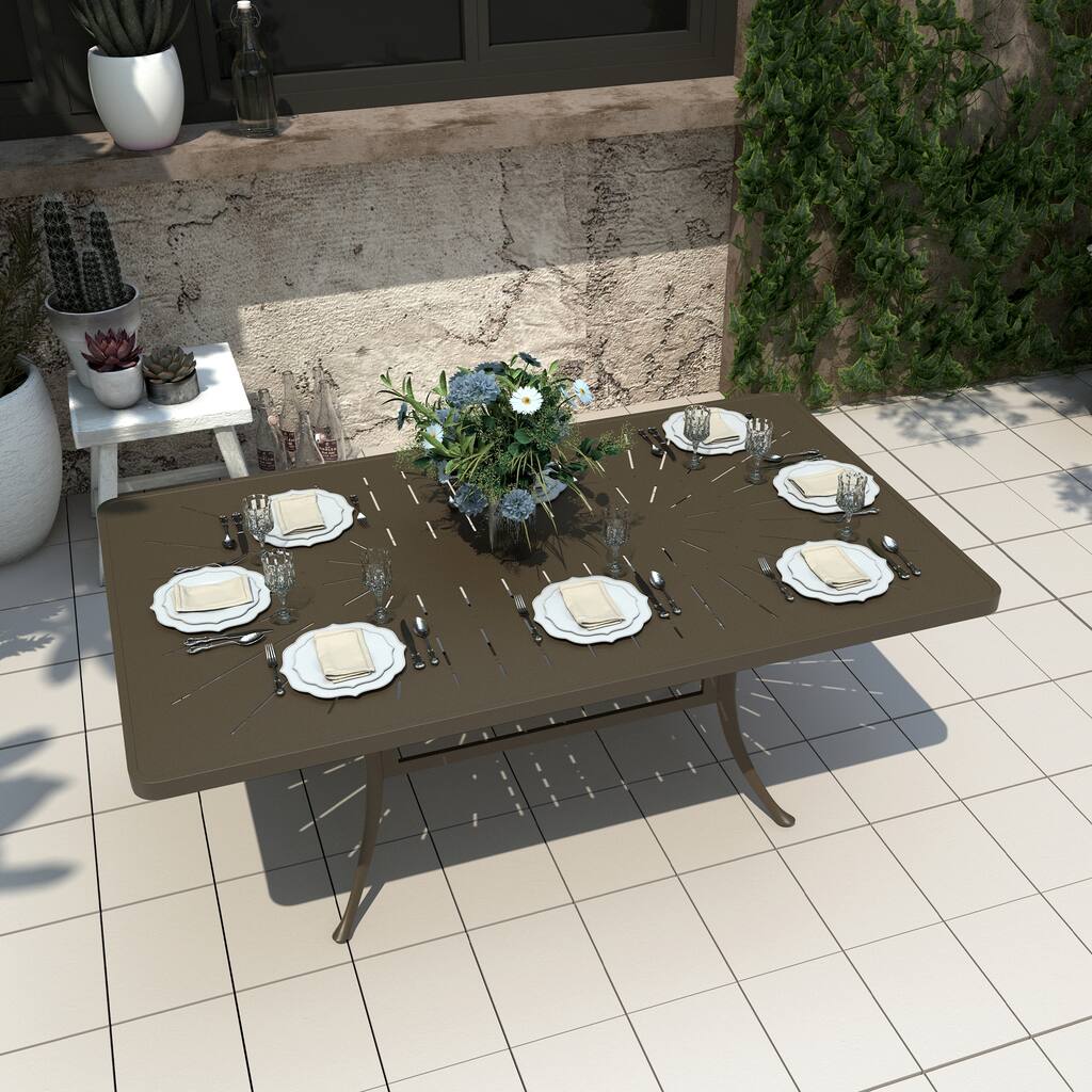 72" Cast Aluminum Rectangular Dining Table with Umbrella Hole