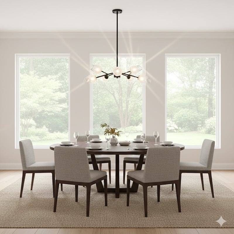 8-Light Black Iron Chandelier With Glass Shades