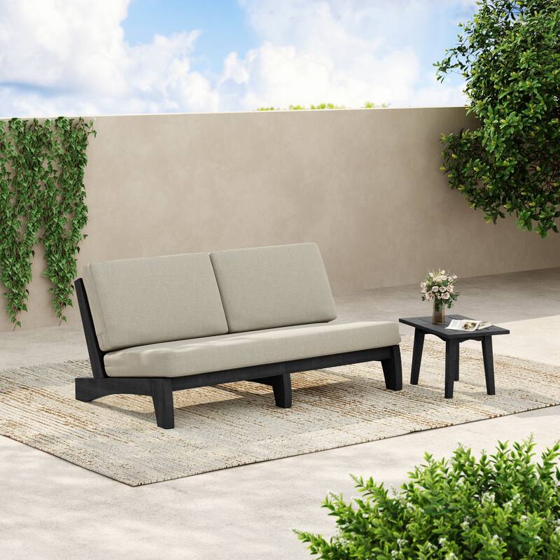 3-Seat Outdoor Sofa Set with Solid Wood Coffee Table, Weather-Resistant Cushions