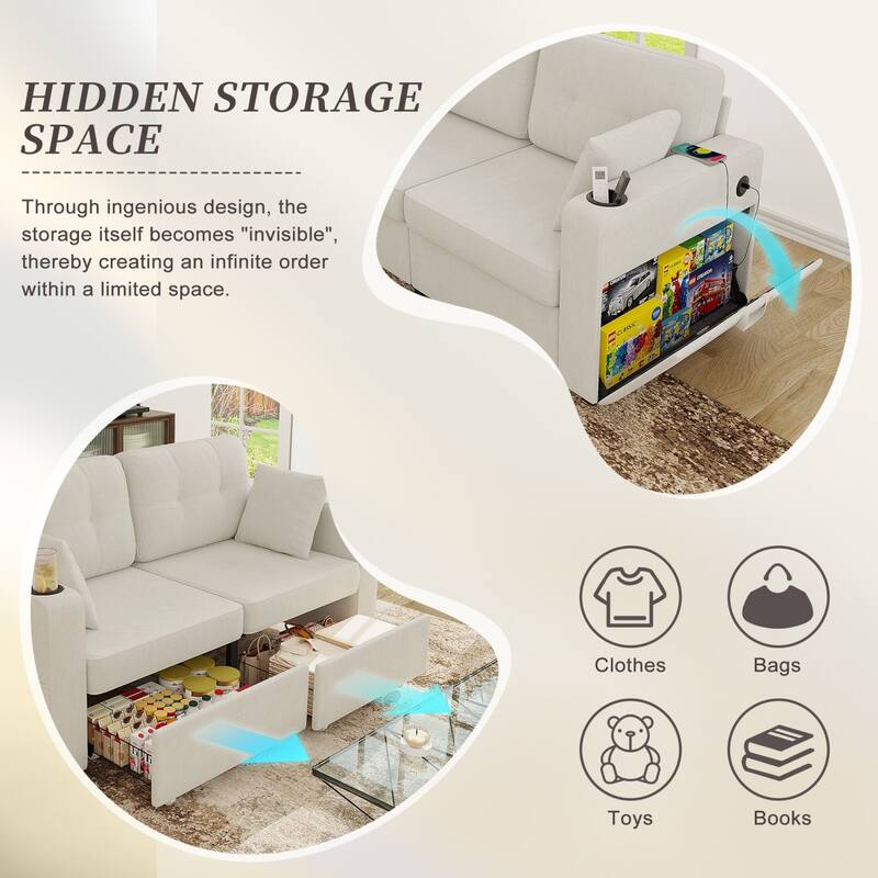 67.76" Chenille 3-Seater Sofa with USB Ports and Storage