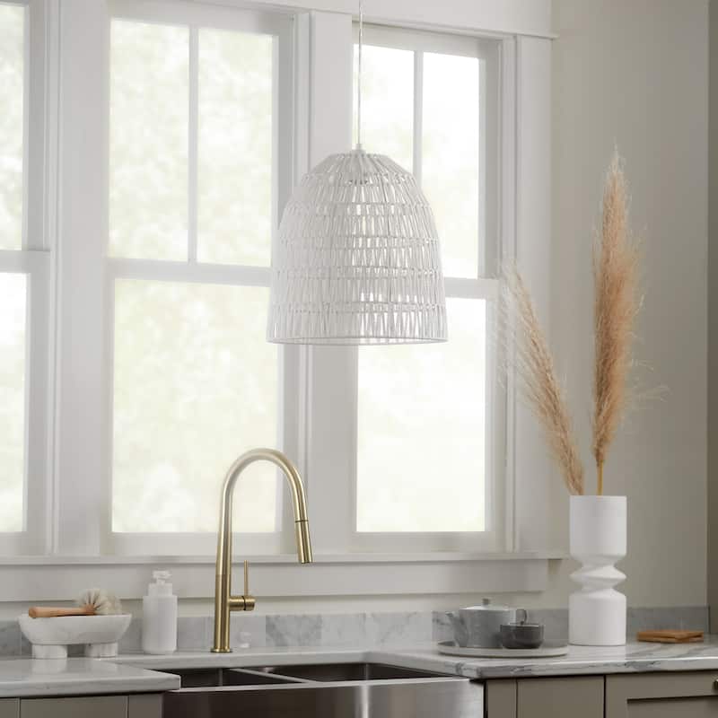 Penelope River of Goods White Woven Hemp Rope Dome Shade Pendant Light - 15" x 15" x 18/66"