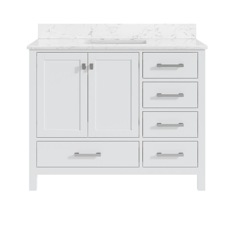 StarrySky 42 inch Undermount Single Sink Bathroom Vanity with Engineered Carrara Marble Top - 42 inch - White