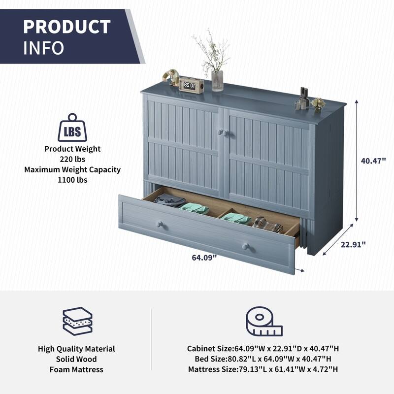 Mixoy Modern Murphy Bed Cabinet Chest with Mattress & Storage Platform