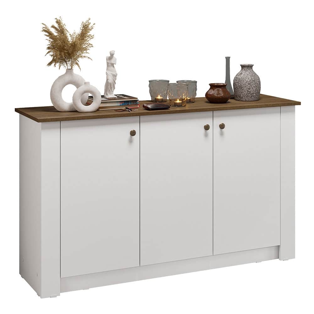 Madesa Entryway Storage Cabinet 3 Doors, Wooden Cabinet Unit for Hallway, Living Roor, Foyer Ideal Organizing Decor - White