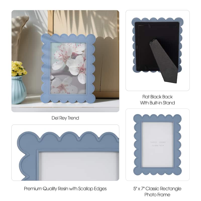 Sagebrook Home Resin Picture Frame with Scalloped Edges and Built-In Stand