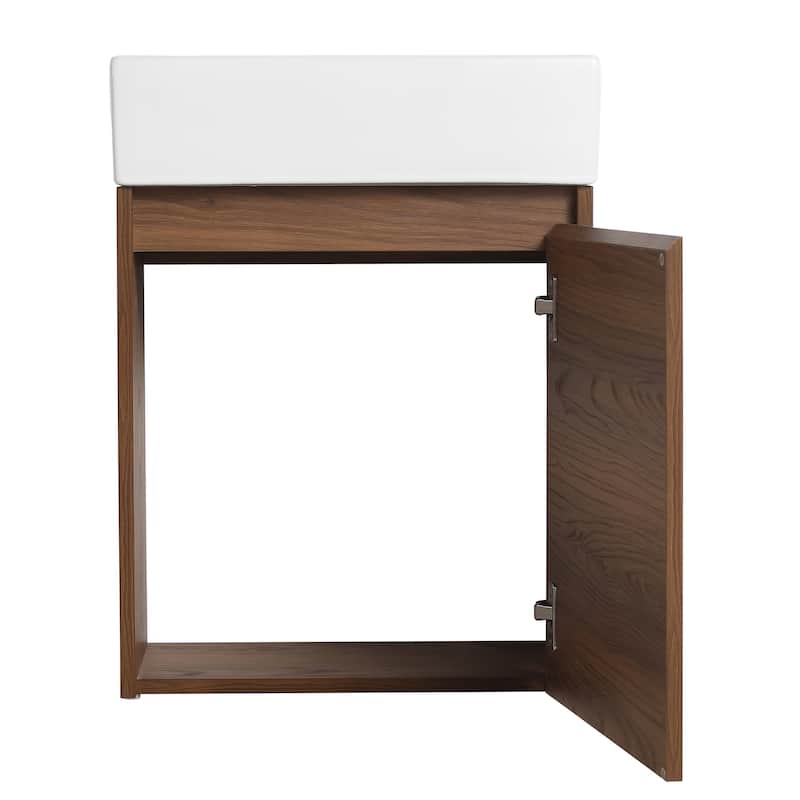 16"/18" Floating Bathroom Vanity with Sink, Mini Wall Mounted Bathroom Vanity with Soft Close Door