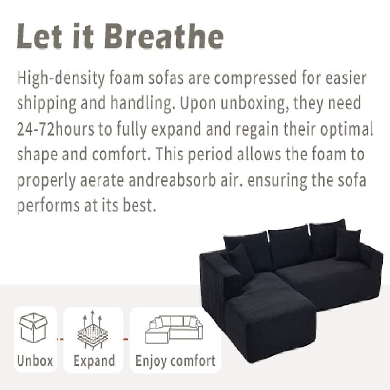 L-Shape 3-Seat Modular Sofa Memory Foam Sectional Couches with Oversized Chaise