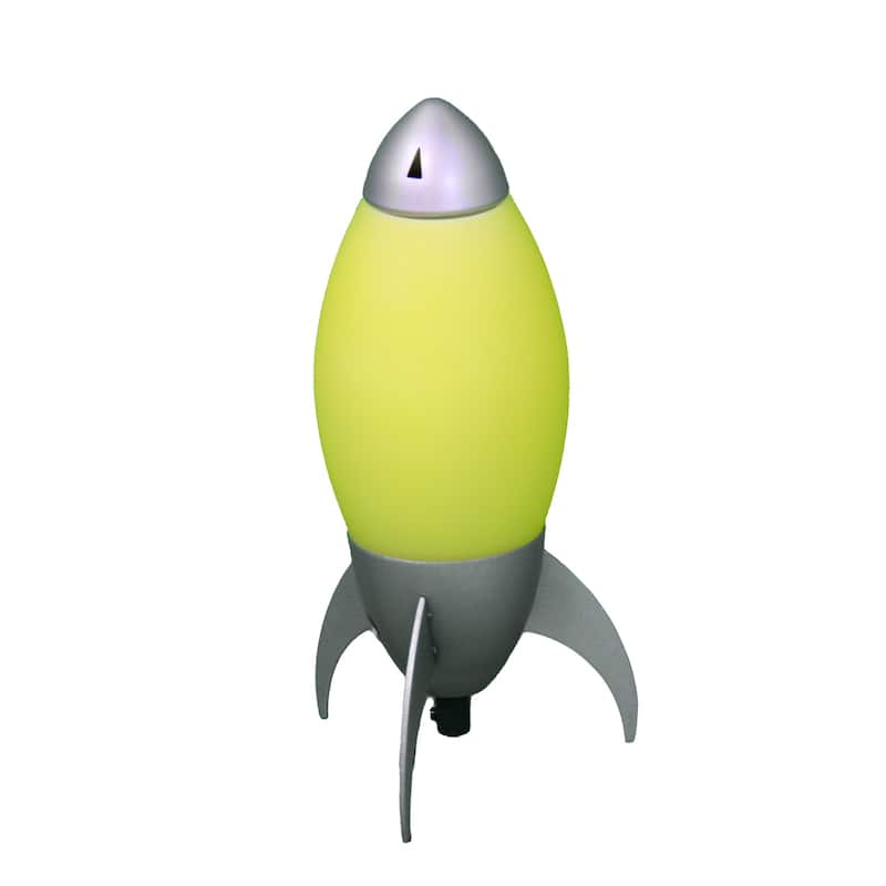 Kid's Rocket Table Lamp - Yellow Space Decor - Bedroom Night Light - 10.5 Inch