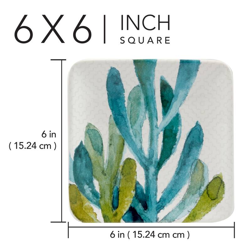 Certified International Cactus Verde Set of 4 Canape Plates, 6in 4 asst. - 6" x 6" x 0.75"