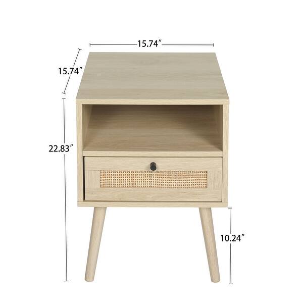 dimension image slide 2 of 4, Rattan Nightstand Bedside Table with Rattan Drawers