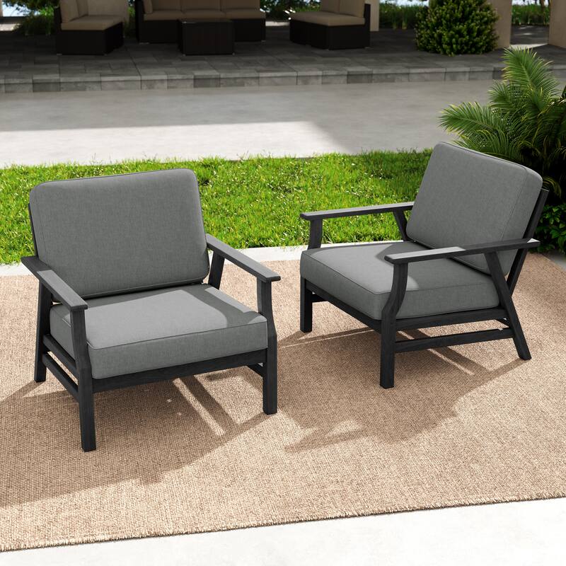 Outdoor 2 Set Teak Wood Club Chairs Set with Cushion