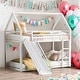 preview thumbnail 1 of 23, Twin over Twin House Bunk Bed with Ladder and Slide,Kid's House Bunk Bed,Easy Assembly,White White