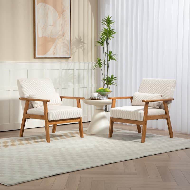 Velvet fabric armchair Solid wood frame leisure chair for the living room bedroom a set of two