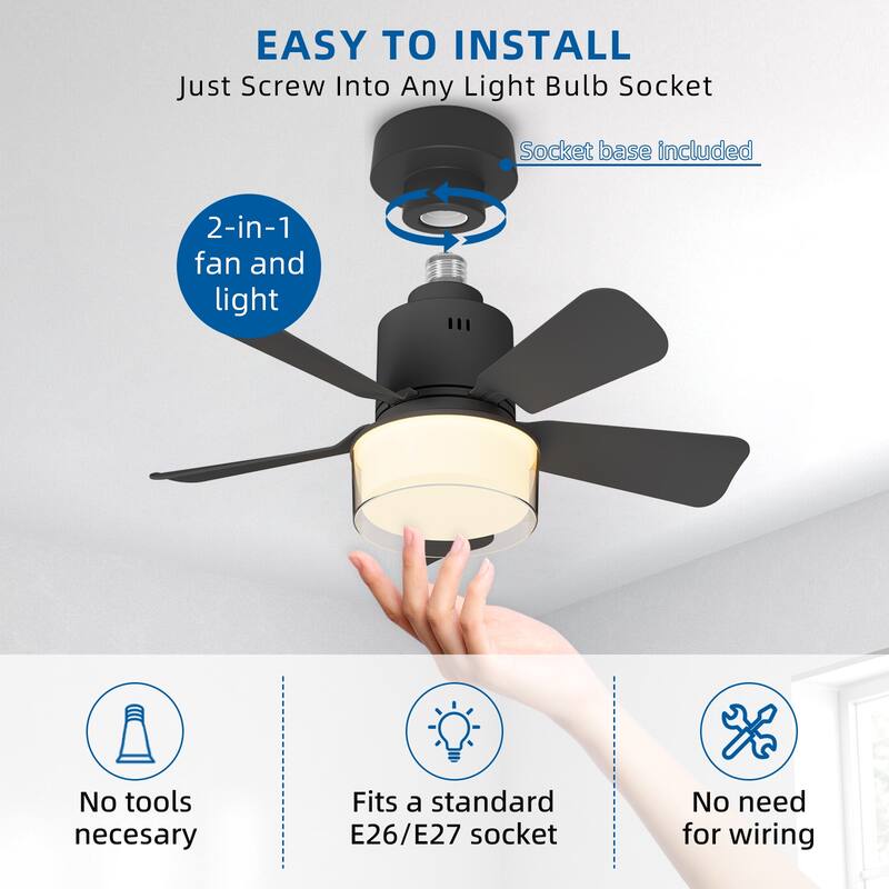 17.7 in. Indoor Socket Ceiling Fan Light with Remote, LED Light, 4 Fan Speeds, Dimmable, 3 Color Temperatures