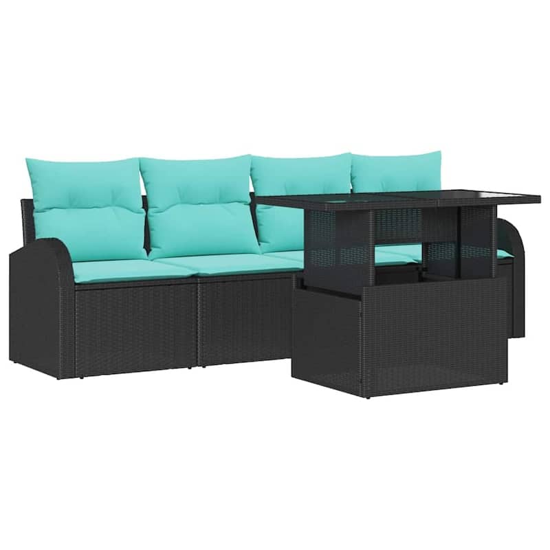 vidaXL 5 Piece Garden Sofa Set with Cushions Black Poly Rattan - 92.1×24.4×27.2
