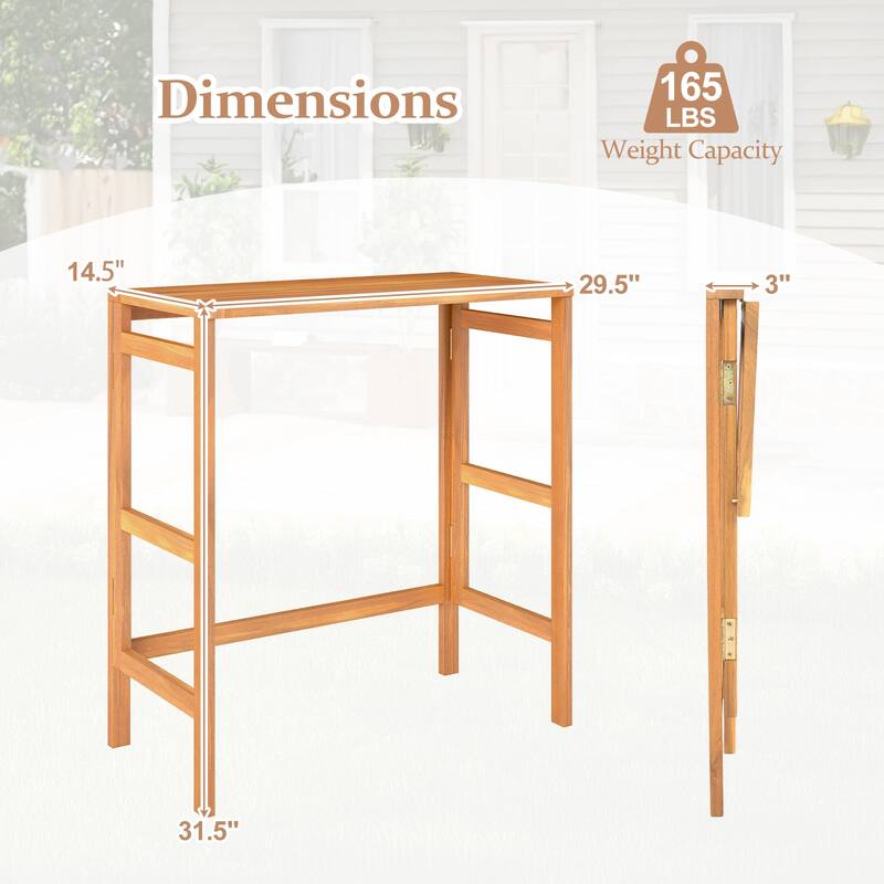 Gymax Acacia Wood Outdoor Bar Table w/Slatted Tabletop for Balcony