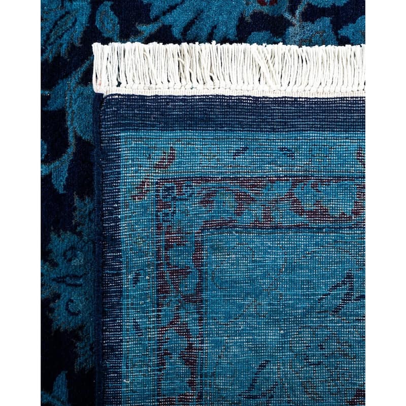 Overton Hand Knotted Wool Vintage Inspired Modern Contemporary Overdyed Navy Square Area Rug - 6' 1" x 6' 3"