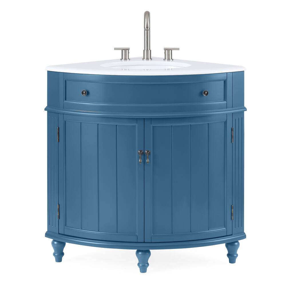 24" Benton Collection Thomasville Teal Blue Corner Bathroom Vanity